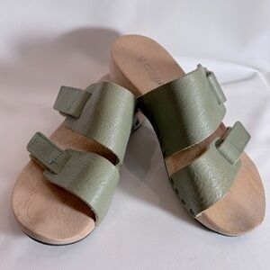 TRIPPEN Sz 36 Clogs Leather Wooden Soles Open Toe Slip On Slides Sandals